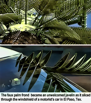 Faux cell tower palm tree frond almost kills motorist