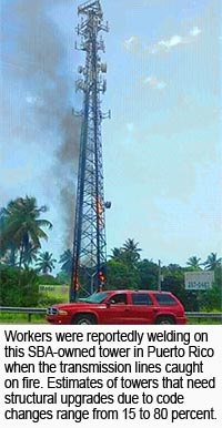 Self Supporting Tower catches on fire during Puerto Rico rehabilitation work