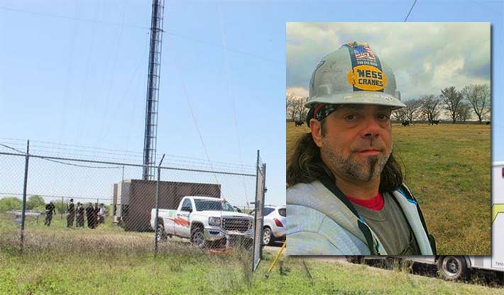 Troy White, 49, was seriously injured after a safety climb cable appeared to have pulled from its anchorage. He is still in critical condition.