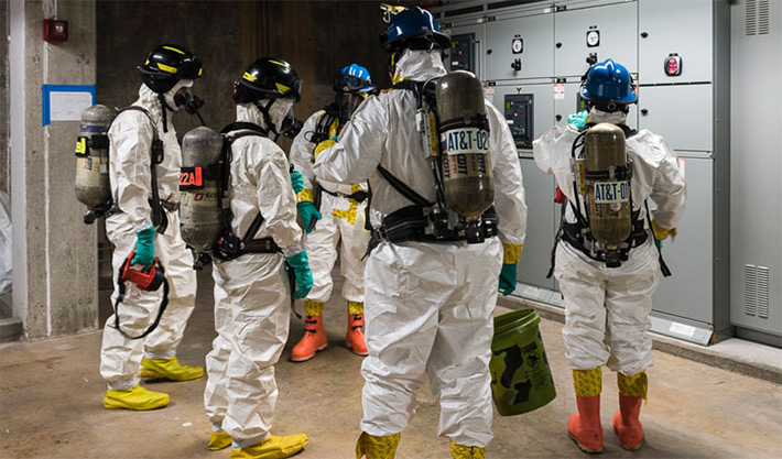 The Houston Fire Department joined AT&T’s exercise for a hazardous materials training drill 