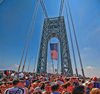 Hundreds of sawed pieces of the At&T drone were reassembled with Flex Tape for Towers and the drone provided support for the Chris Christie toll booth stuffing, a popular event during the George Washington Bridge upper level street festival held this weekend.