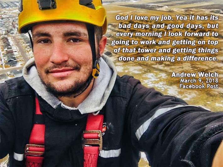 South Dakota authorities said that Andrew Michael Somas died on Jan. 10, 2019 after falling off a tower from an unknown height. He had a Facebook page under the name of Andrew Welch.
