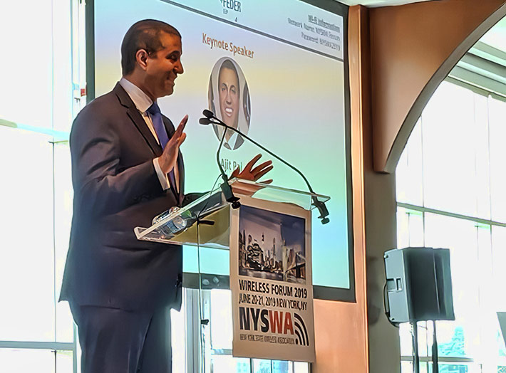 FCC Chairman Ajit Pai lauded wireless infrastructure companies and their workers as the 'unsung heroes' during last week's New York State Wireless Association conference