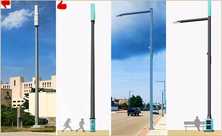 The city's guidelines prefer fully enclosed meters versus standalone . Small cell developers are also encouraged to used existing police camera poles.
