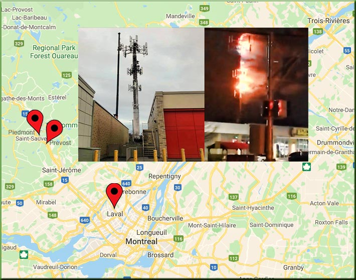 Since Friday, three cell towers have been set ablaze in three towns near Montreal