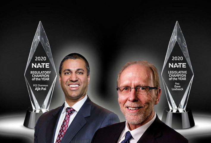 FCC Chairman Ajit Pai (left) received NATE's Award and Loebsack
