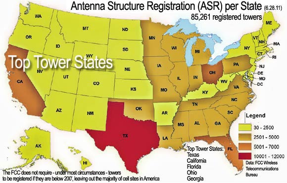 Towers per State in FCC ASR database