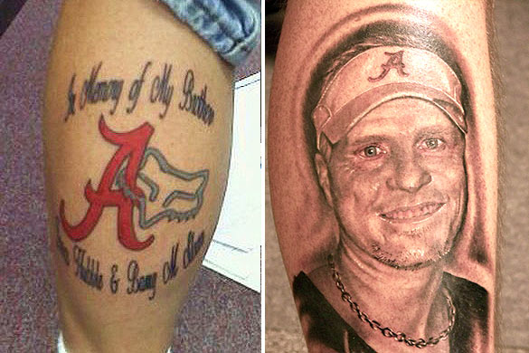 He Bleeds Crimson Alabama fan gets crazy calf tattoo photos