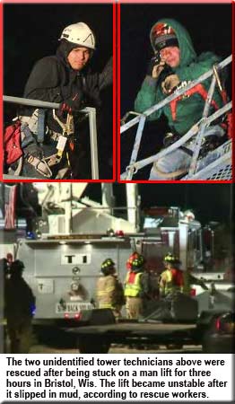 Tower techs stranded in a bucket truck for three hours