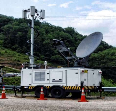 AT&T's Disaster Recovbery team set up this satellite cell on light truck in Clendenin to assist their command center.
