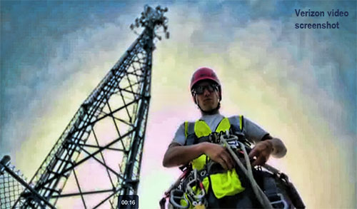 Although this tower climber in the Verizon commercial is purported to be a Verizon engineer, it's likely that he's not. Even if he is, the advertisement depicts the carrier as self-performing all of their installation work.