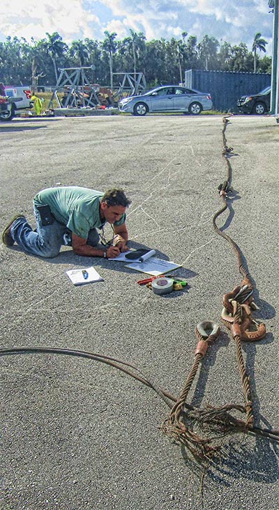 Tower Kin ll owner Kevin Barber assisted OSHA in identifying rigging that was used on the tower such as this basket sling