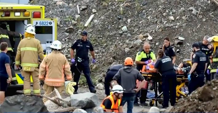 Emergency workers attended to the two tower technicians that fell in Contiac, Quebec on August 16, 2019
