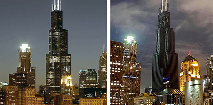 Some emergency lighting was seen this morning at the Willis Tower