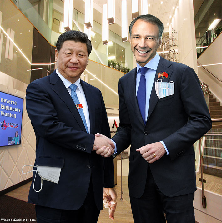 China President Jing (left) shakes hands with American Tower CEO xxx (Enlarge)