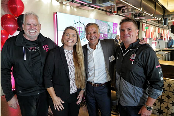L to R: Neville Ray (President of Technology, T-Mobile), Monica Vink (Digital Marketing & Communications Manager, PerfectVision / Tower Family Foundation Endowment Committee Member), Kevin Kennedy (President and CEO, Warriors4Wireless), Mike Simpson (Chief Procurement Officer, T-Mobile).