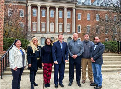 L to R: Nicole Paulette (Elevated Services, LLC); Kathy Stieler (NATE); Dr. Gemma Frock (NATE Workforce Consultant); Ohio Lt. Governor Jon Husted; Jason Hughes (Speelman Electric, Inc.); Chad Hankins (Tamarack Aerial Services, LLC) and Christopher Pugh (Tamarack Aerial Services, LLC).