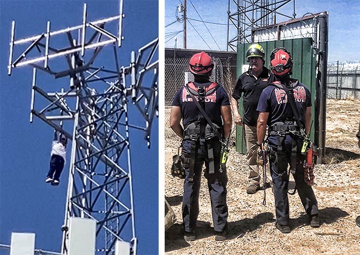 Pat Barr of ASK Tower Supply (right photo, center) is frequently contacted when there is an emergency due to his wealth of knowledge in specific rescue situations. 