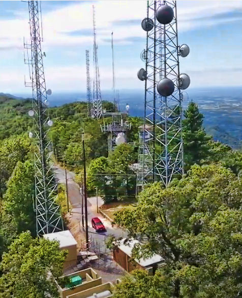 Both towers in the foreground are on the Tennessee Division of Forestry's property. The structure, at left, is where the man climbed and fell to his death. The property in the rear is owned by American Tower Corp.