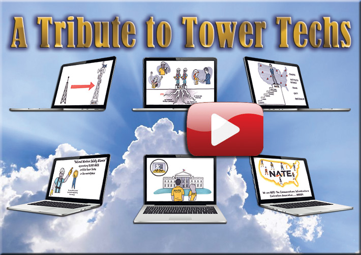The whiteboard animation video illustrates the important roles tower technicians perform in building and maintaining America's communications networks. It also details the long history of NATE being the most powerful advocate for tower techs. The video is available here.