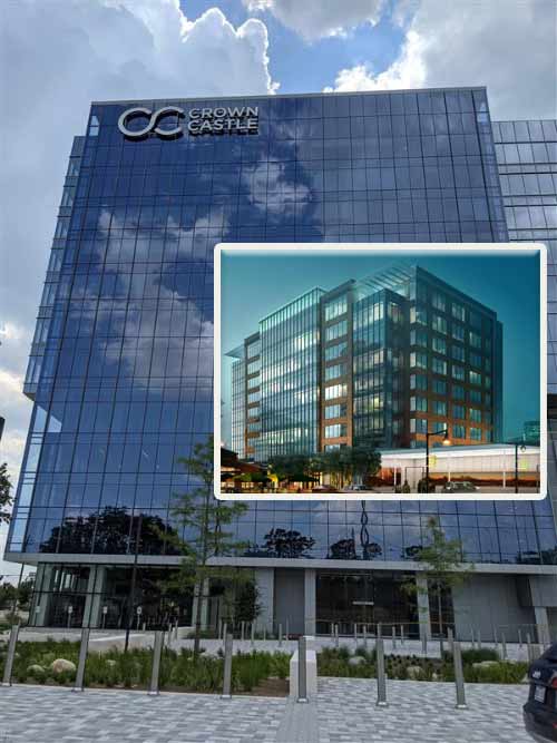 Two years ago Crown Castle built their 13-story corporate headquarters at 8020 Katy Freekway in Houston, TX at an estimated cost of $55 million. In 2017, Crown Castle signed a 55,622 square-foot lease at 8000 Avalon (inset photo), a 224,000 square-foot office development in Alpharetta, GA. In connection with its office space consolidation plan throughout the country, the company estimates it will incur restructuring and related charges of approximately $50 million.