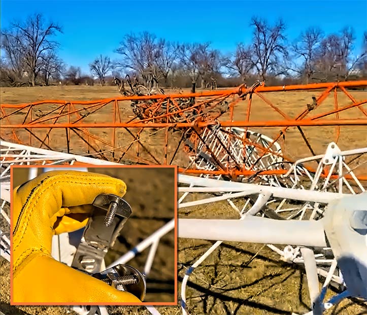THIEVES TOPPLED THIS 500-foot guyed tower in Oklahoma in order to quickly remove its three-inch coax by zipping through hanger kit bolts with a sawzall.