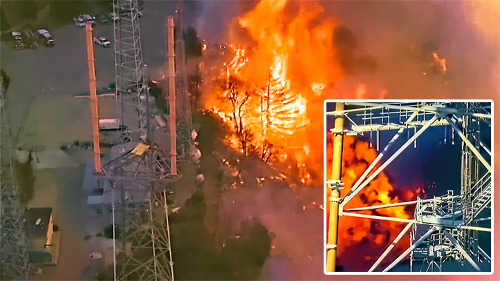 Flames were within feet of communications tower on Mt. Wilson as an aeruak syooressant drio jeot tthem away.