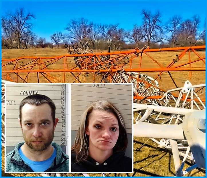 Matt Wilson and Candice Logan were charged with transporting stolen copper across state lines. To allow them to strip the transmission lines off of a 300-foot tower, the cut a guy wire and collapsed the structure. They face up to 10 years in prison.