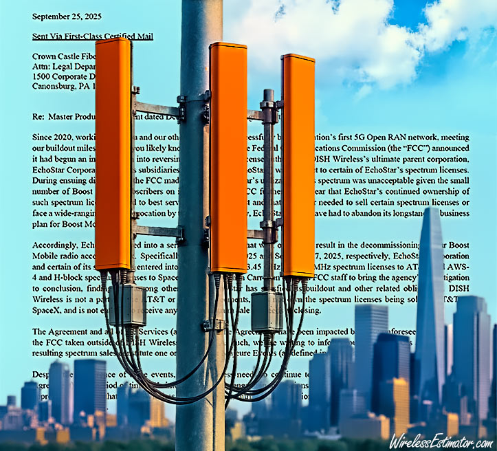 DISH’s Sept. 25 letter to Crown Castle, sent while the carrier remains on thousands of the company’s towers nationwide, asserting that its spectrum sale relieved it of long-standing MSA obligations—a claim now challenged in federal court.