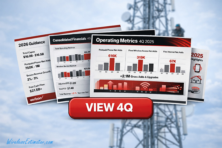Verizon’s fourth-quarter materials underscore the carrier’s 2026 capital spending outlook of $16.0–$16.5 billion, modestly below its $17.0 billion CapEx in 2025, signaling continued but more disciplined investment in wireless and fiber infrastructure rather than a pullback from network construction.
