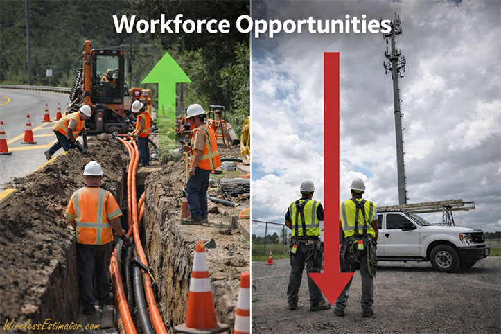 Industry observers warn that even as demand for fiber-optic installers accelerates and billions in BEAD funding flow into broadband builds, major providers may ultimately mirror the wireless sector’s playbook—driving down installation pricing, compressing contractor margins, and creating what some are already calling “Wireless Construction 2.0.”